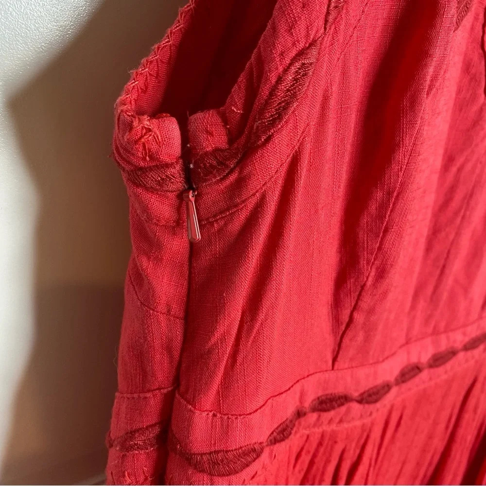Free People Birds Of A Feather Coral Red Embroidered Sleveless Mini Dres… - Picture 14 of 16